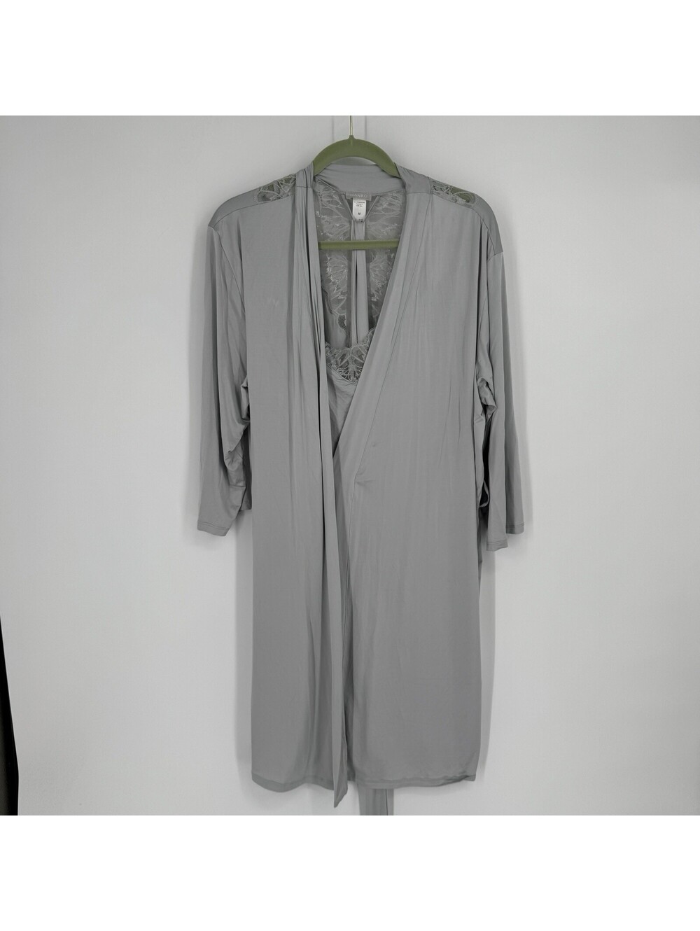 Hanro womens nightgown robe medium m gray lace hungary sleepwear luxury lingerie